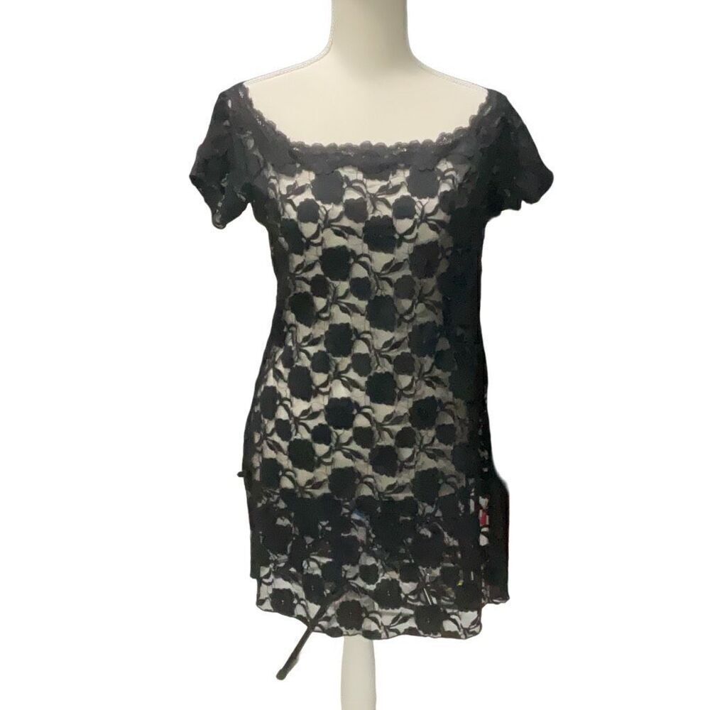 UndercoverWear Black Floral Lace Sheer Sexy Chemise Off the Shoulder Stretch M